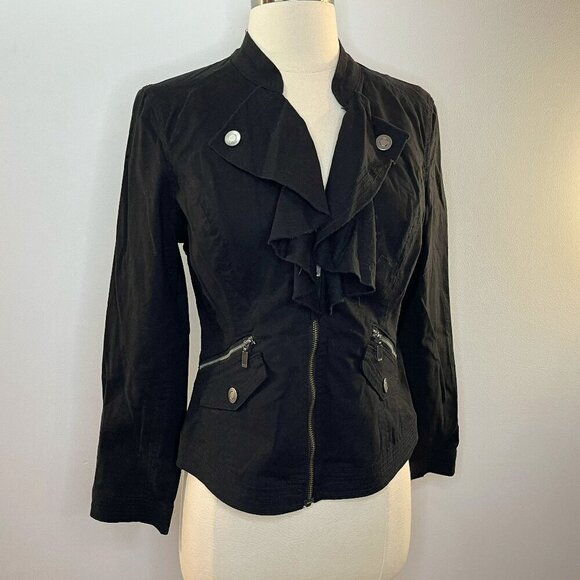 CHRISTOPHER & BANKS Women's Black Ruffled Jacket - Size PS - NWT - Picture 1 of 4